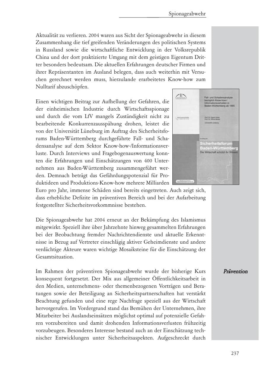 Seite 238 des Verfassungsschutzbericht 2004 Baden-Württemberg