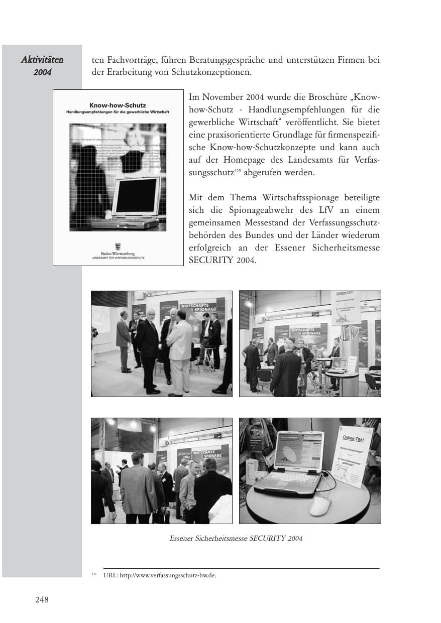 Seite 249 des Verfassungsschutzbericht 2004 Baden-Württemberg