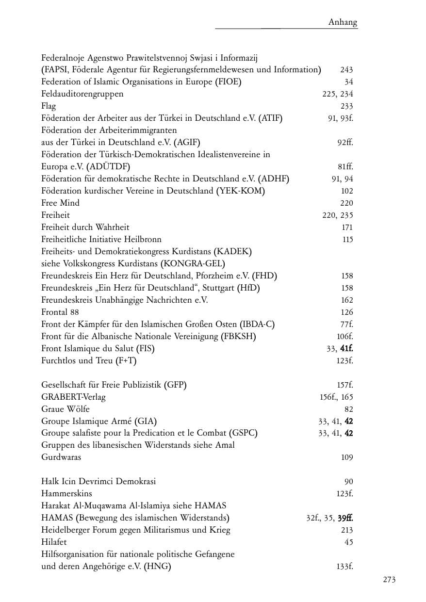 Seite 274 des Verfassungsschutzbericht 2004 Baden-Württemberg