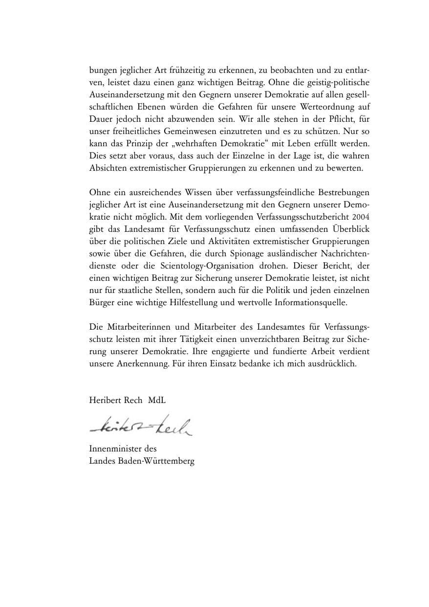 Seite 5 des Verfassungsschutzbericht 2004 Baden-Württemberg