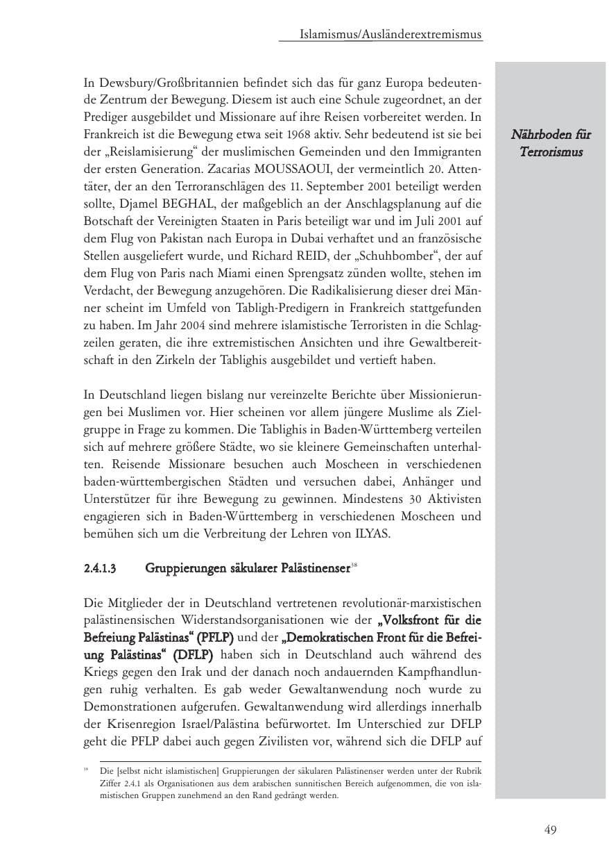 Seite 50 des Verfassungsschutzbericht 2004 Baden-Württemberg