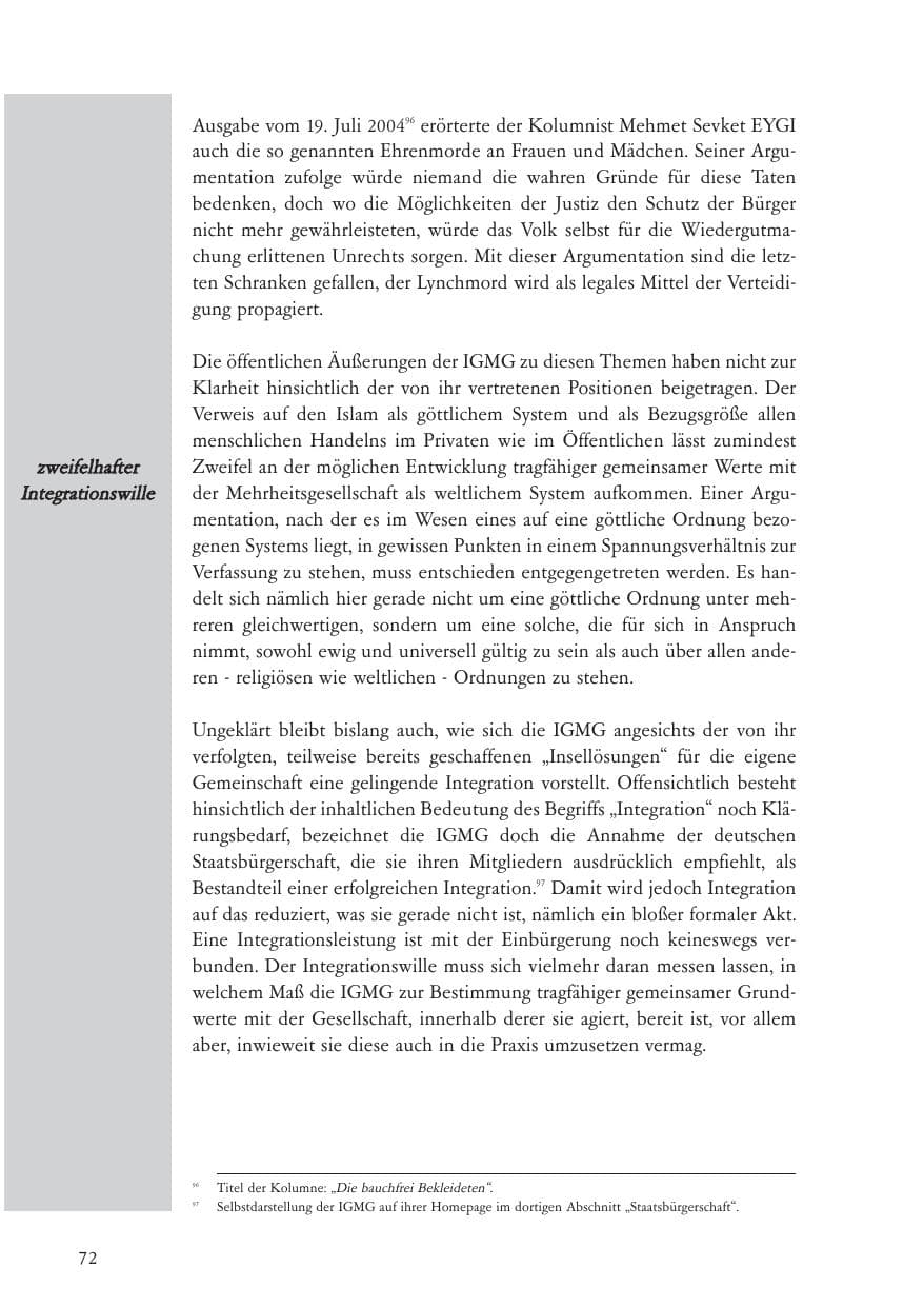 Seite 73 des Verfassungsschutzbericht 2004 Baden-Württemberg