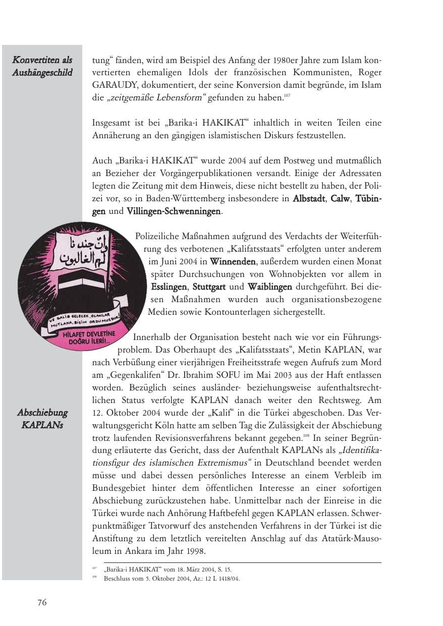 Seite 77 des Verfassungsschutzbericht 2004 Baden-Württemberg