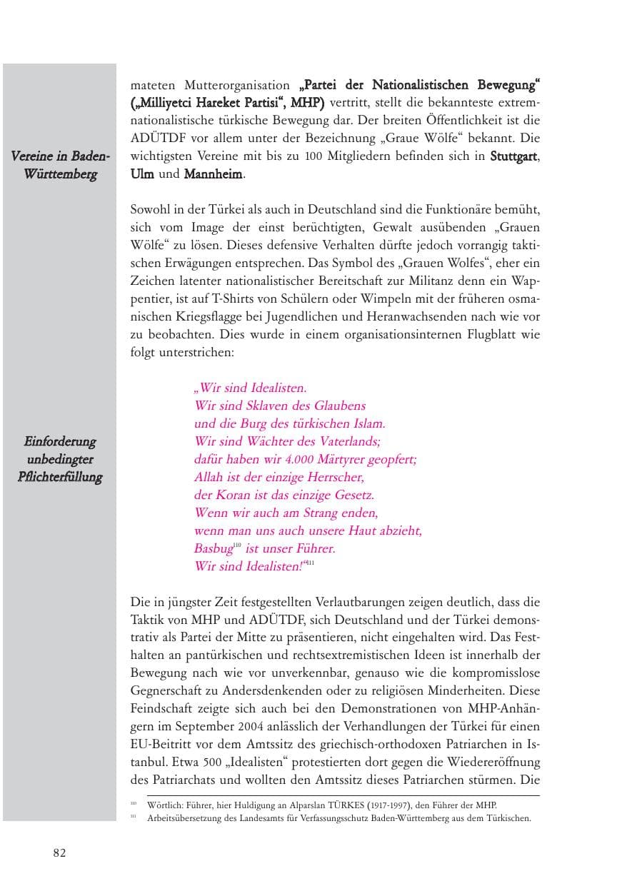 Seite 83 des Verfassungsschutzbericht 2004 Baden-Württemberg
