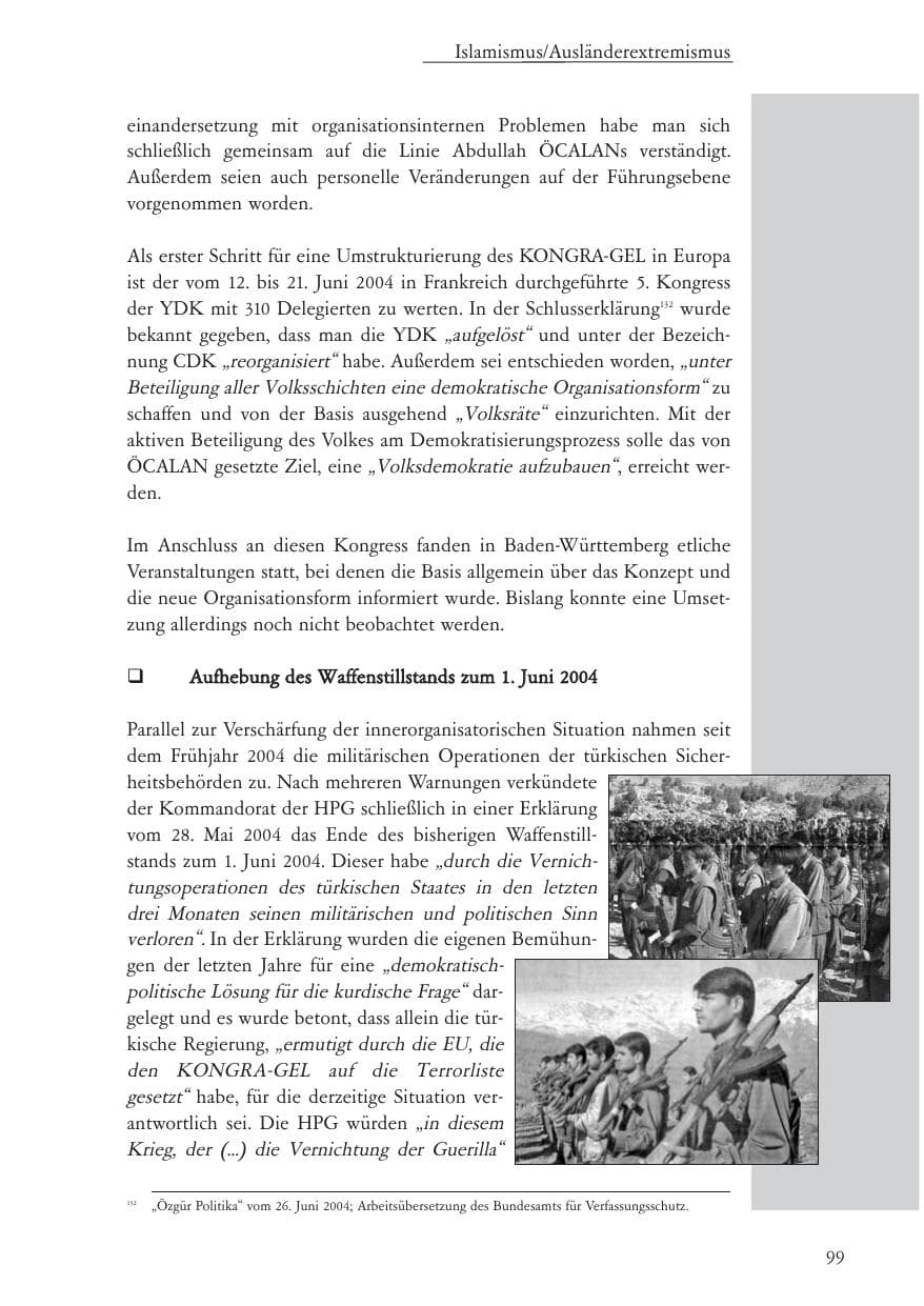 Seite 100 des Verfassungsschutzbericht 2004 Baden-Württemberg