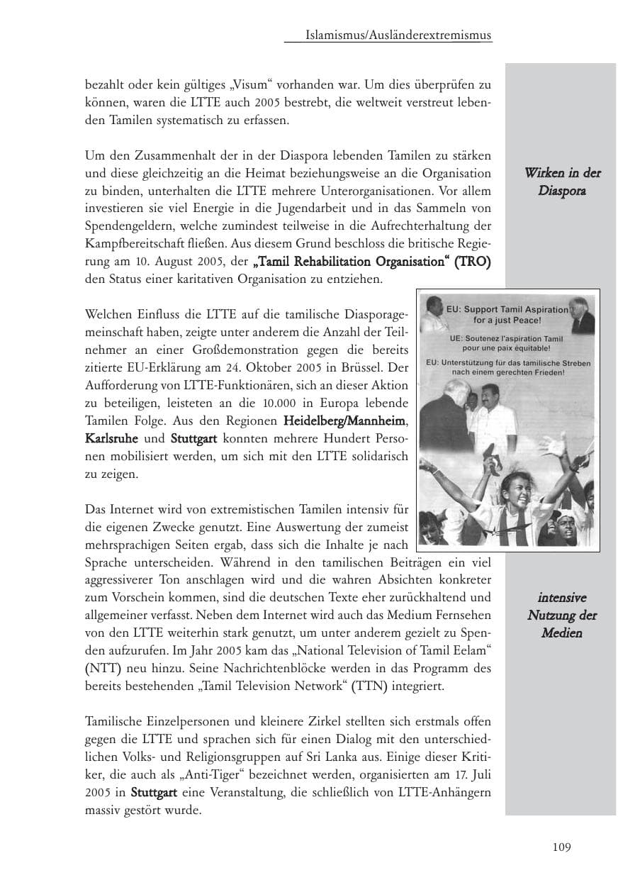 Seite 110 des Verfassungsschutzbericht 2005 Baden-Württemberg