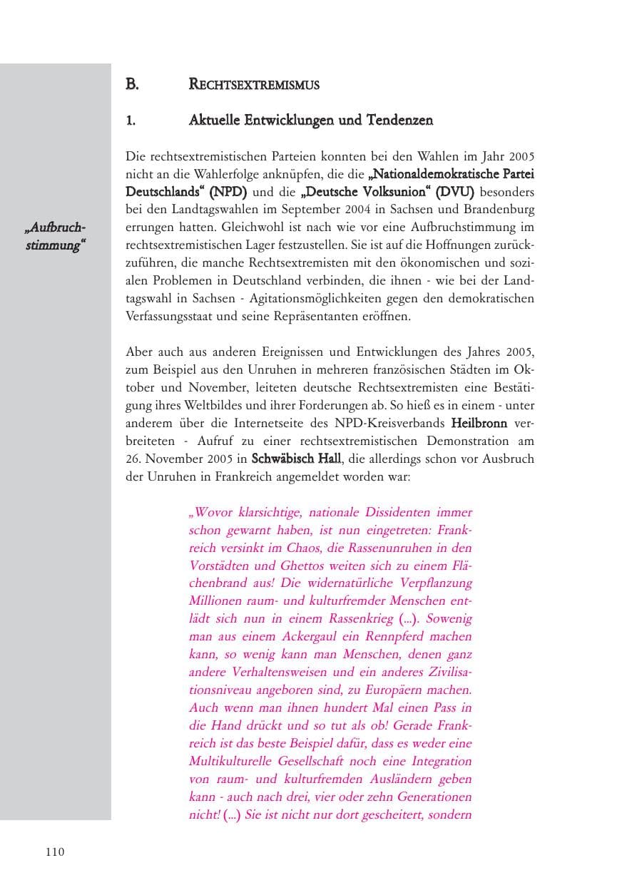 Seite 111 des Verfassungsschutzbericht 2005 Baden-Württemberg