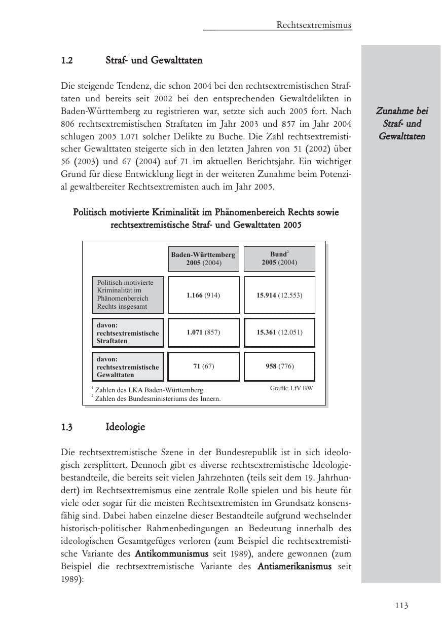 Seite 114 des Verfassungsschutzbericht 2005 Baden-Württemberg