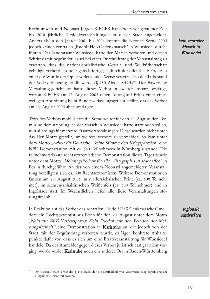 Seite 132 des Verfassungsschutzbericht 2005 Baden-Württemberg