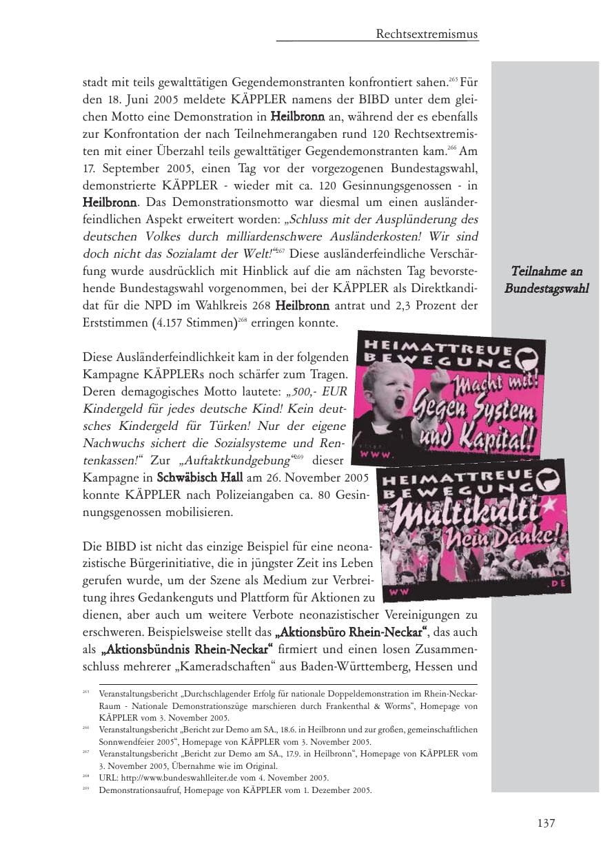 Seite 138 des Verfassungsschutzbericht 2005 Baden-Württemberg