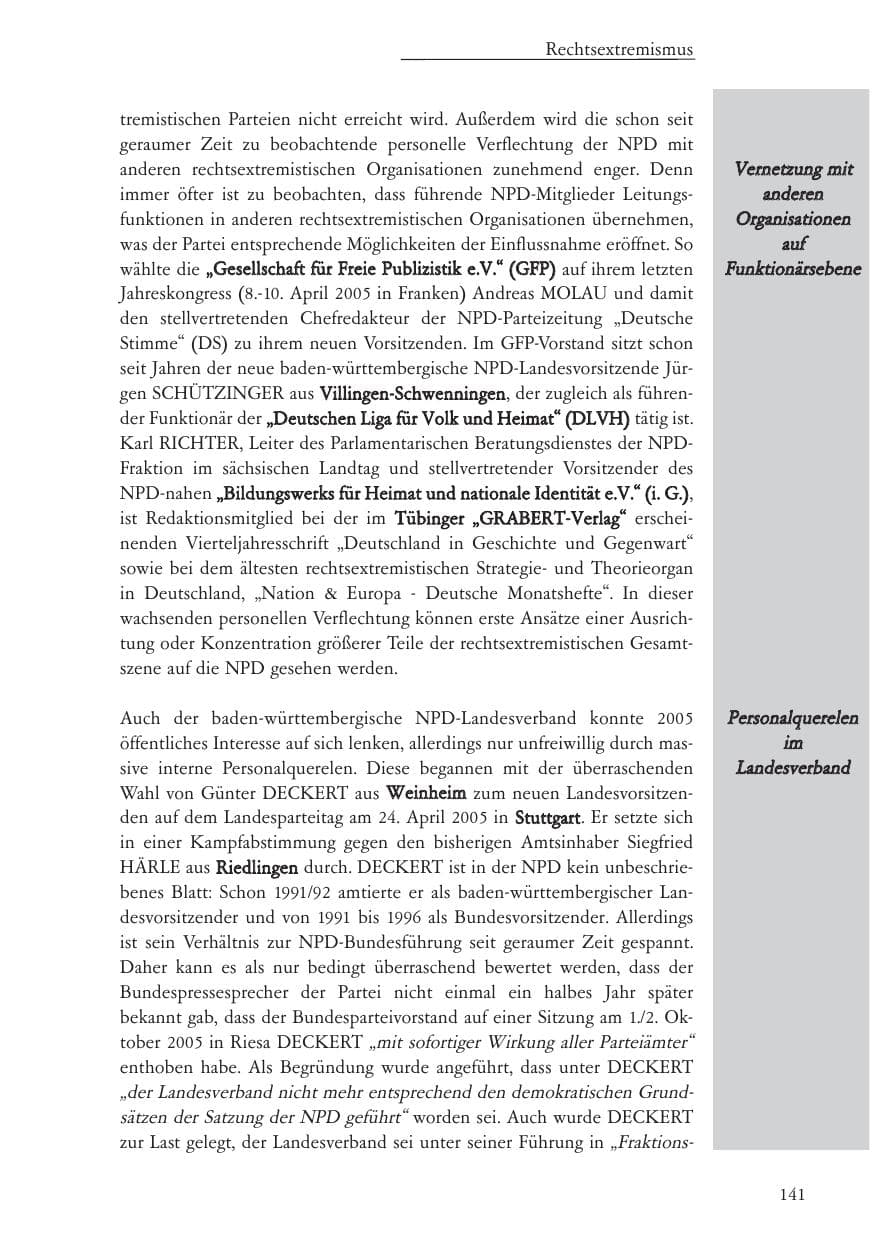 Seite 142 des Verfassungsschutzbericht 2005 Baden-Württemberg