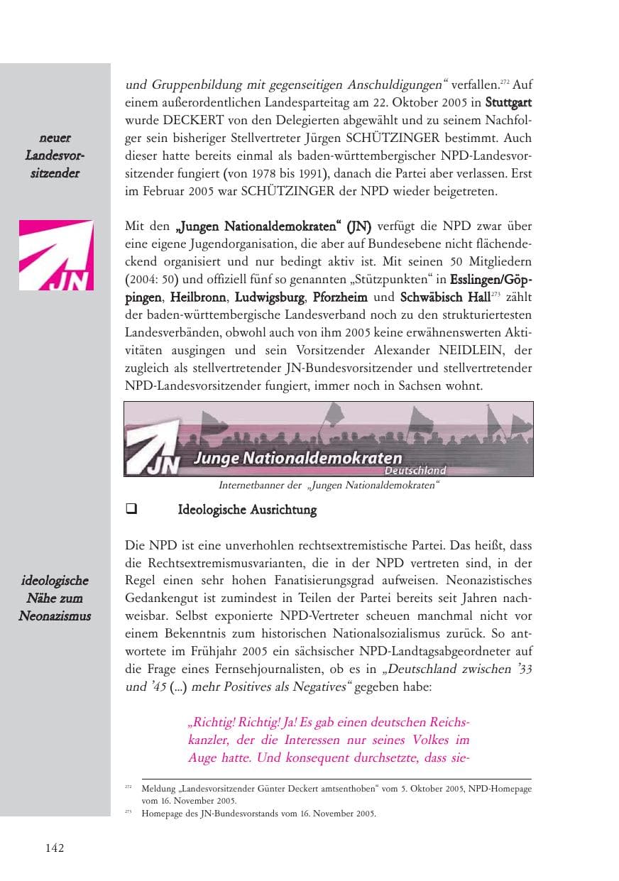Seite 143 des Verfassungsschutzbericht 2005 Baden-Württemberg