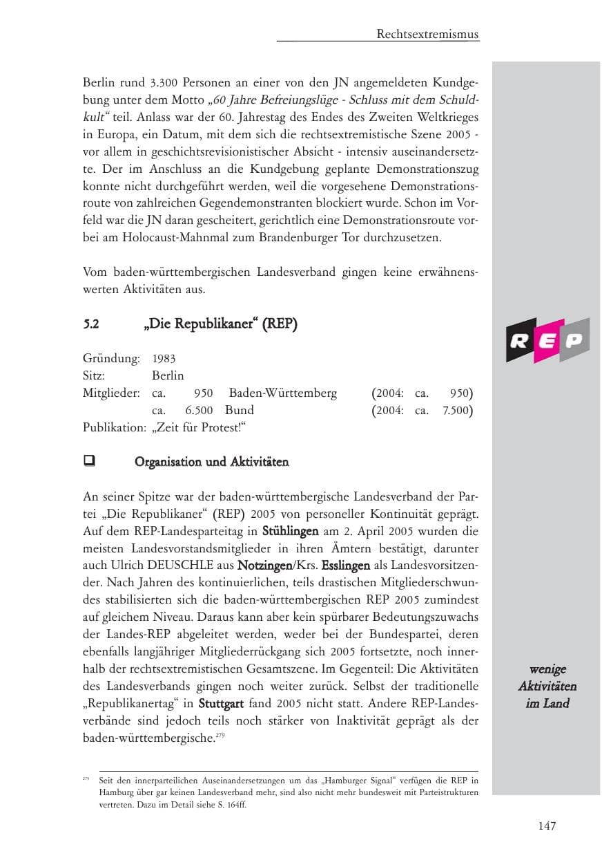 Seite 148 des Verfassungsschutzbericht 2005 Baden-Württemberg