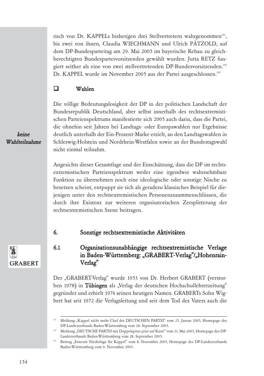 Seite 155 des Verfassungsschutzbericht 2005 Baden-Württemberg