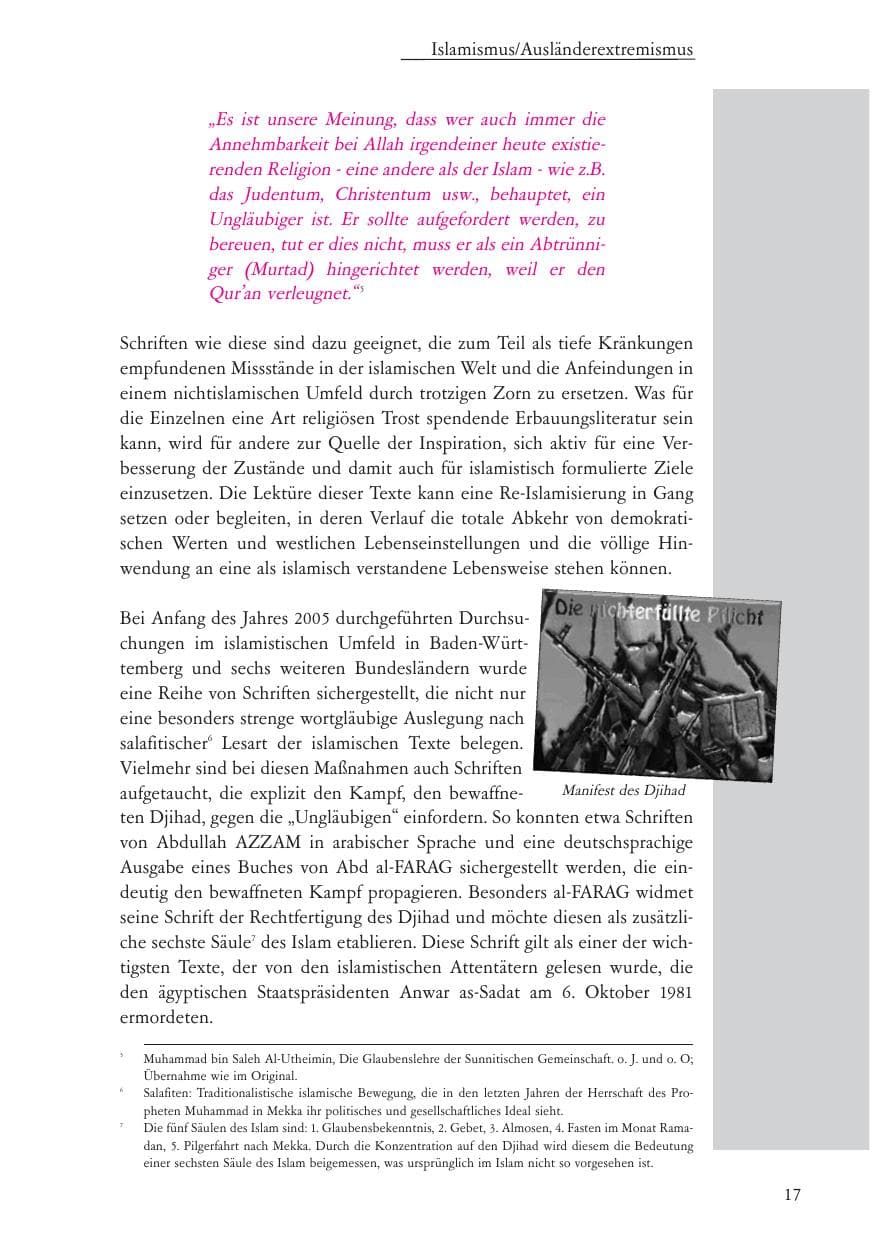 Seite 18 des Verfassungsschutzbericht 2005 Baden-Württemberg