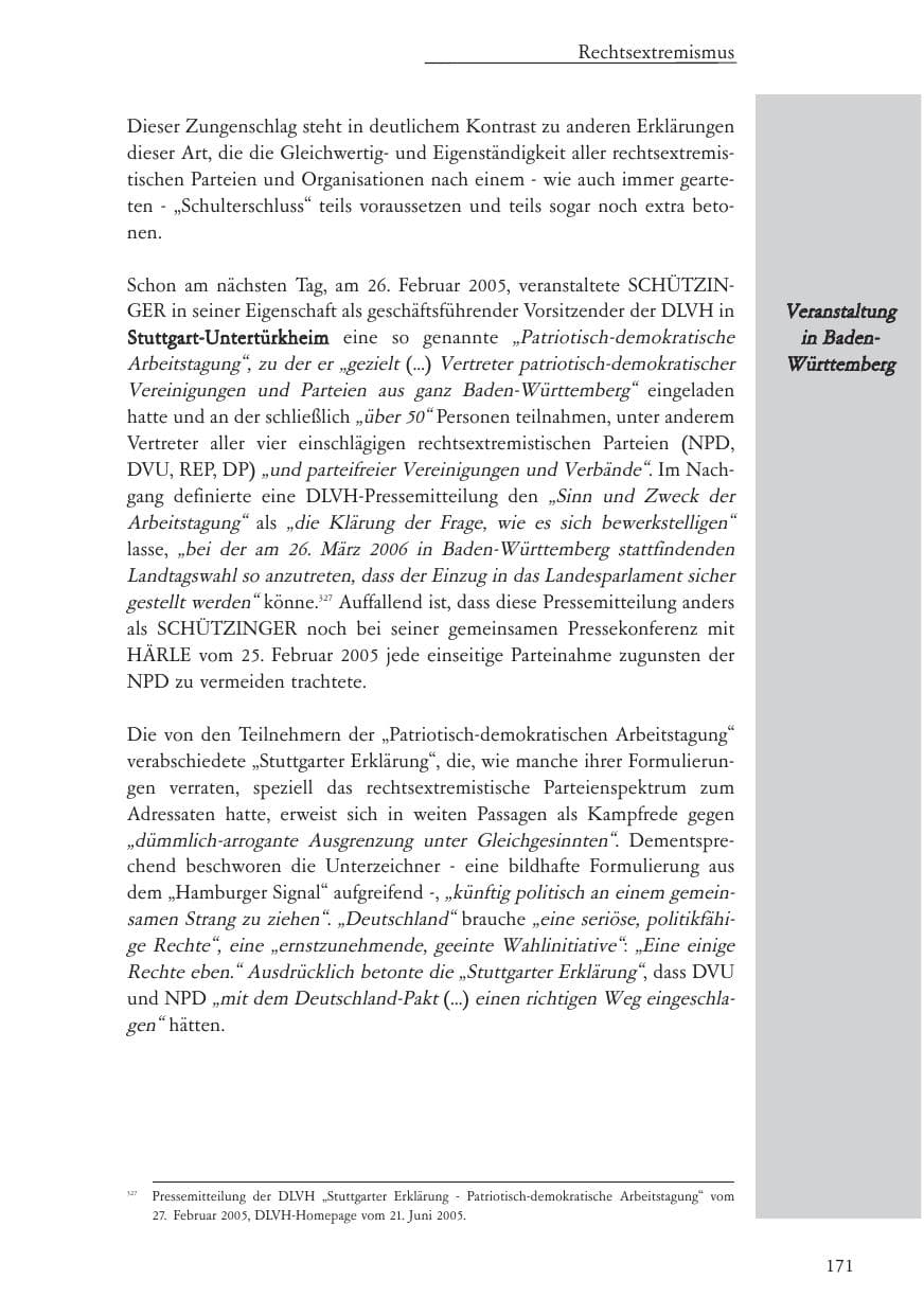 Seite 172 des Verfassungsschutzbericht 2005 Baden-Württemberg