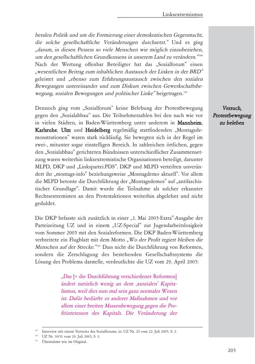 Seite 206 des Verfassungsschutzbericht 2005 Baden-Württemberg
