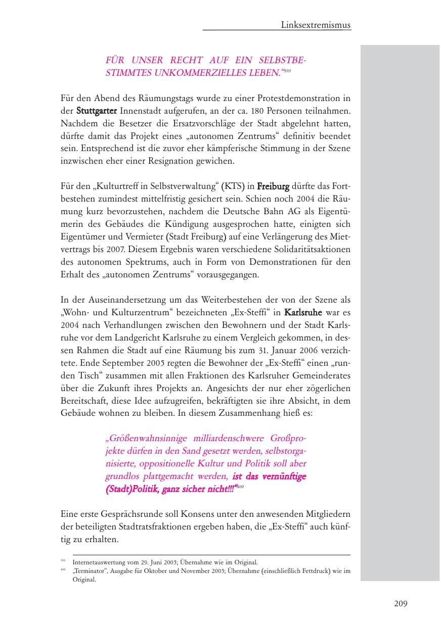 Seite 210 des Verfassungsschutzbericht 2005 Baden-Württemberg