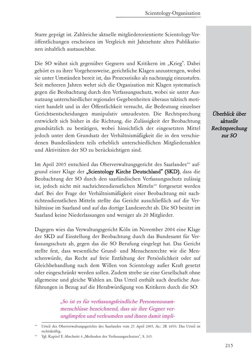 Seite 216 des Verfassungsschutzbericht 2005 Baden-Württemberg