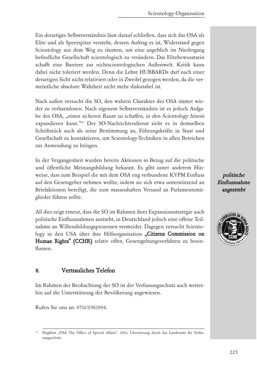 Seite 226 des Verfassungsschutzbericht 2005 Baden-Württemberg