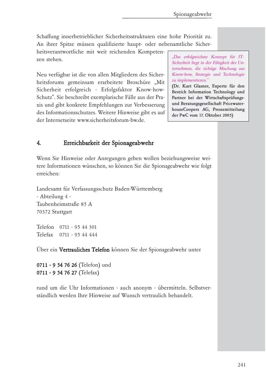Seite 242 des Verfassungsschutzbericht 2005 Baden-Württemberg