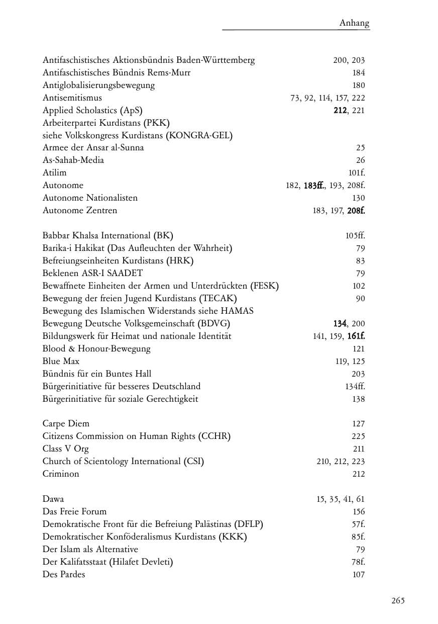 Seite 266 des Verfassungsschutzbericht 2005 Baden-Württemberg