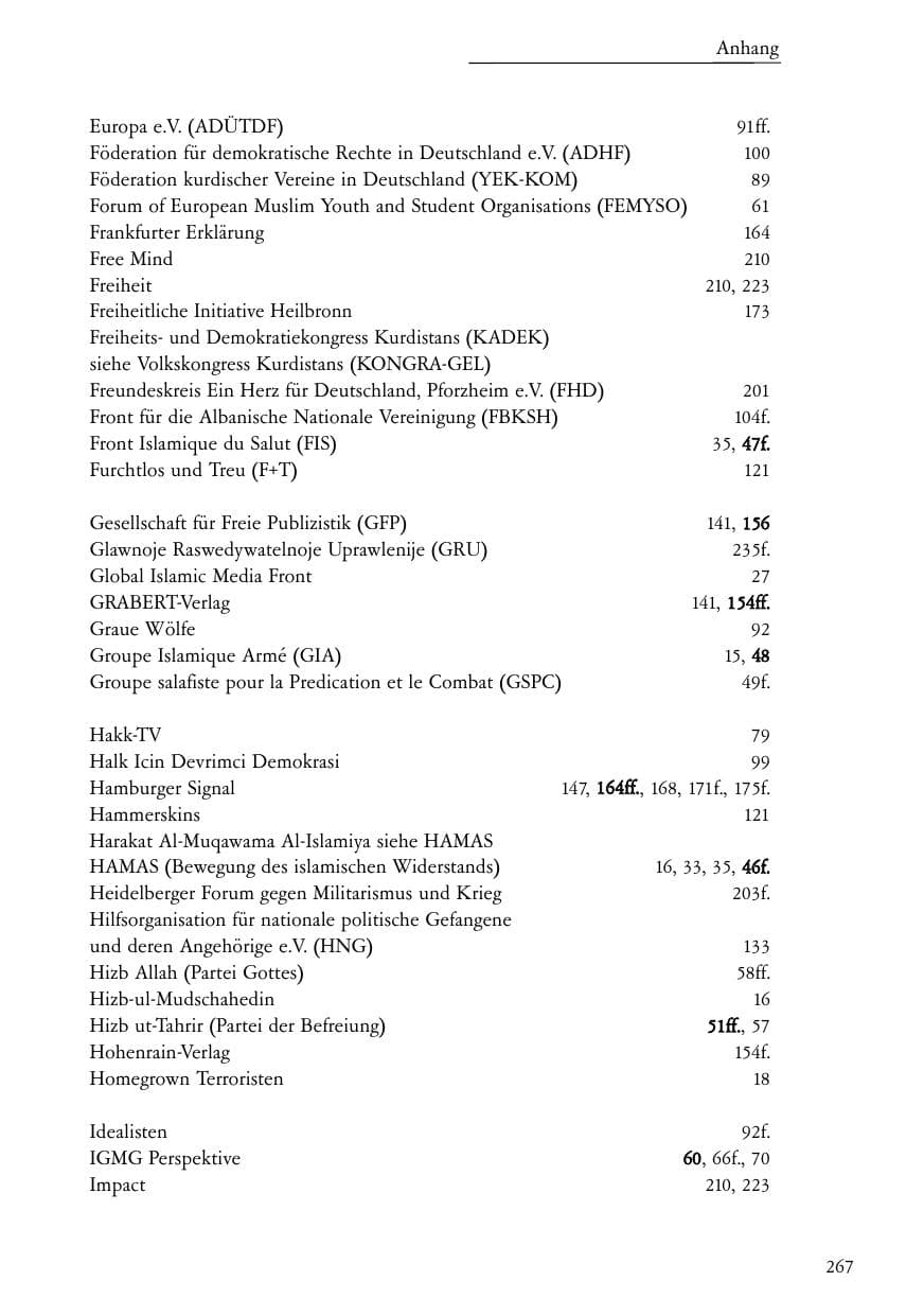 Seite 268 des Verfassungsschutzbericht 2005 Baden-Württemberg