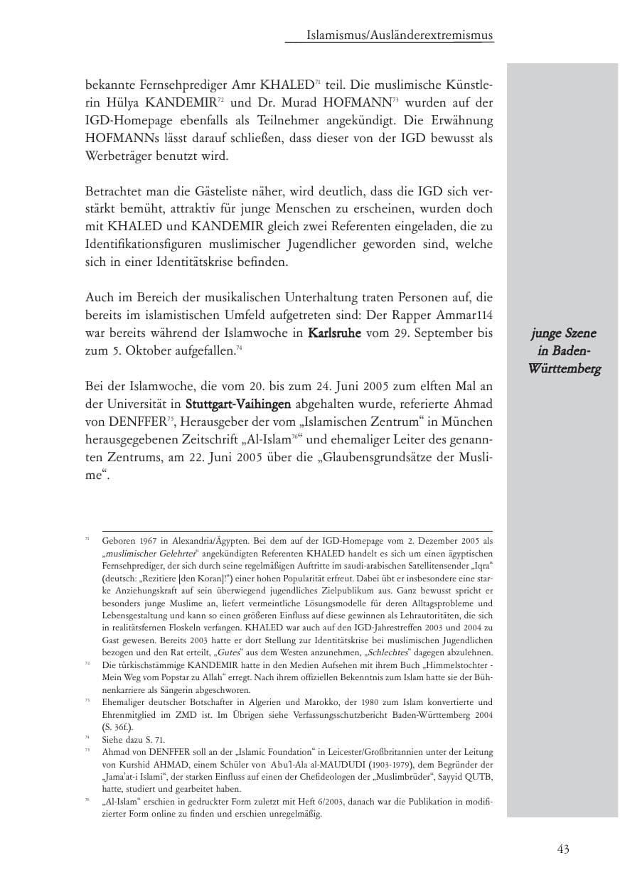 Seite 44 des Verfassungsschutzbericht 2005 Baden-Württemberg