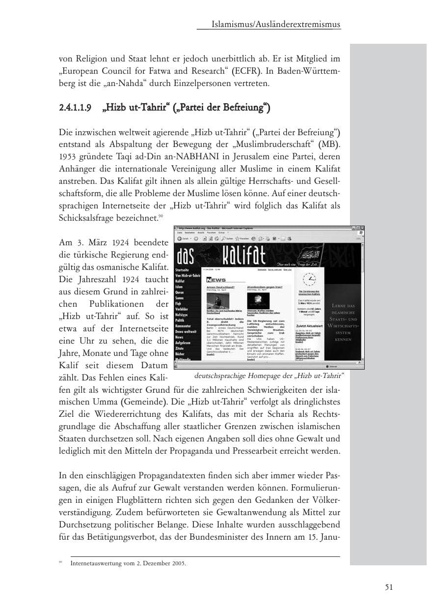 Seite 52 des Verfassungsschutzbericht 2005 Baden-Württemberg