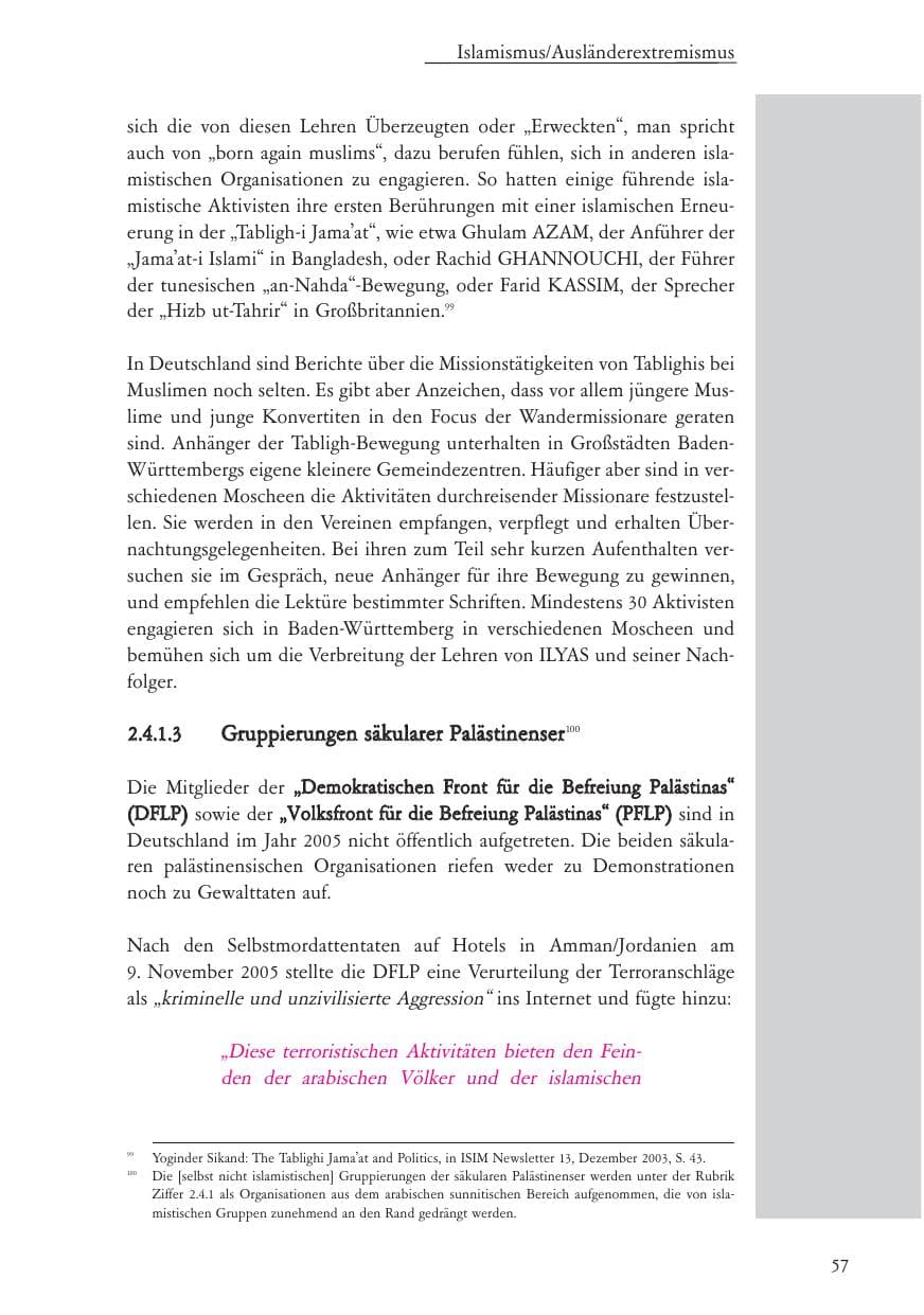 Seite 58 des Verfassungsschutzbericht 2005 Baden-Württemberg