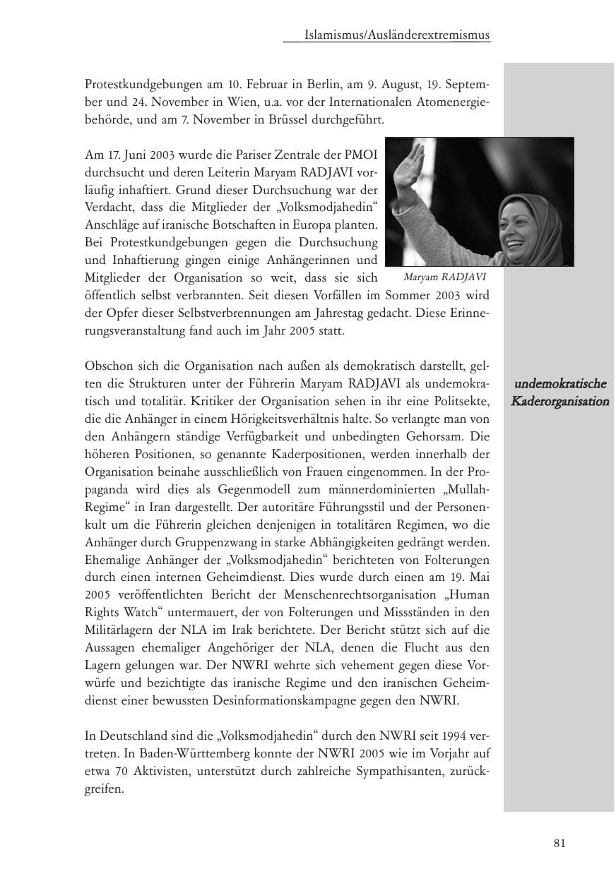 Seite 82 des Verfassungsschutzbericht 2005 Baden-Württemberg