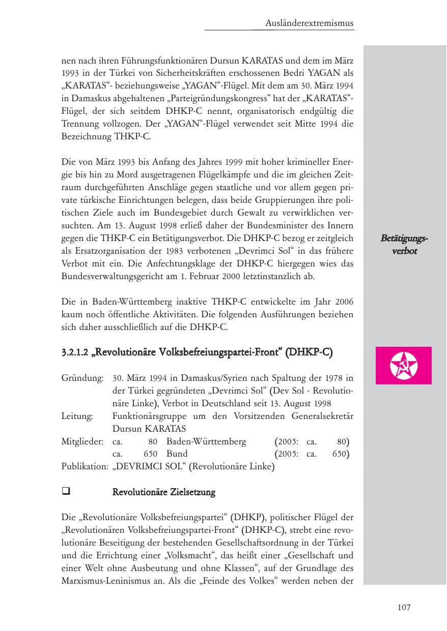 Seite 108 des Verfassungsschutzbericht 2006 Baden-Württemberg