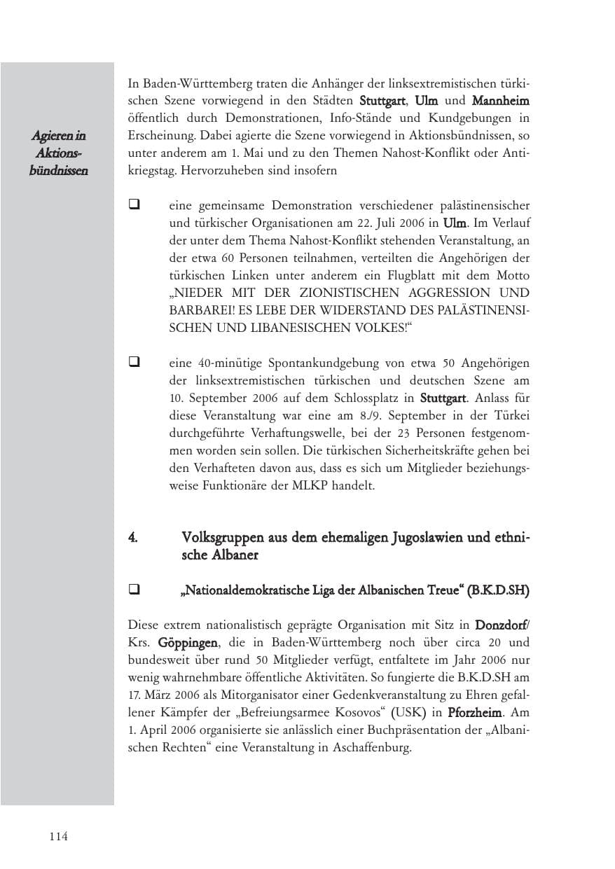 Seite 115 des Verfassungsschutzbericht 2006 Baden-Württemberg