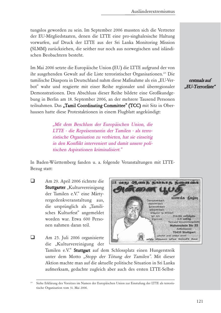 Seite 122 des Verfassungsschutzbericht 2006 Baden-Württemberg