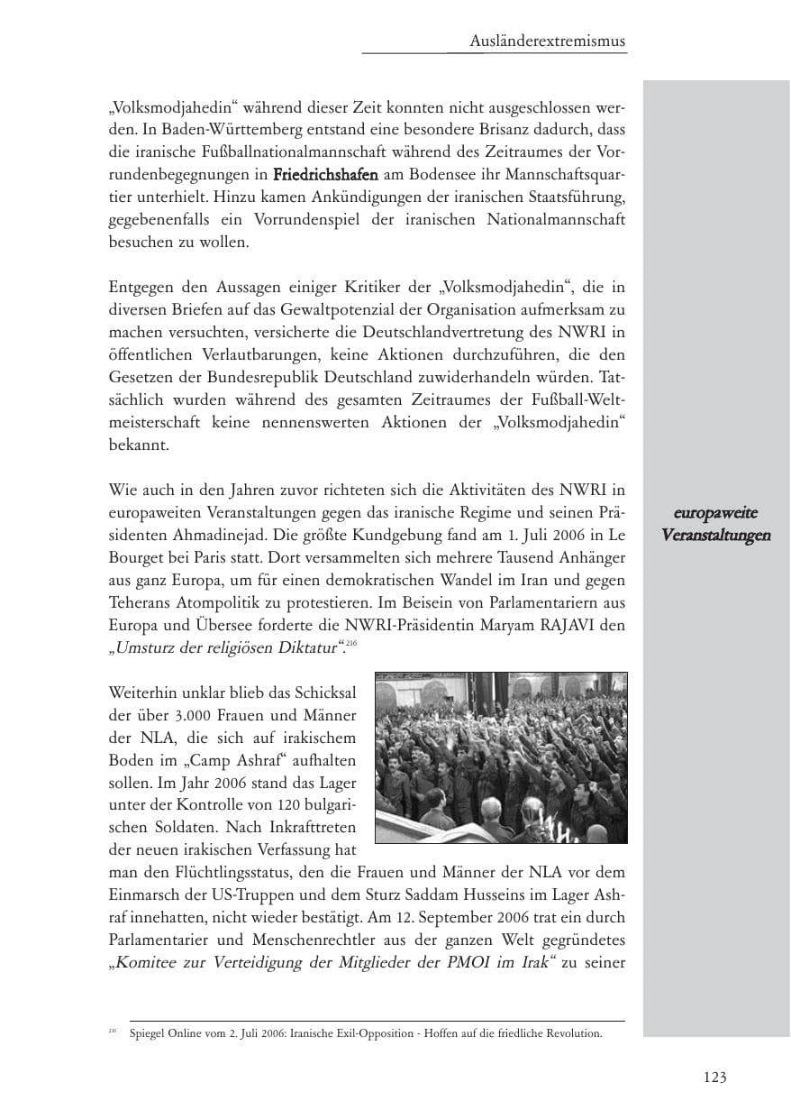 Seite 124 des Verfassungsschutzbericht 2006 Baden-Württemberg
