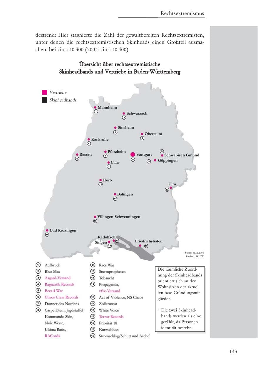 Seite 134 des Verfassungsschutzbericht 2006 Baden-Württemberg