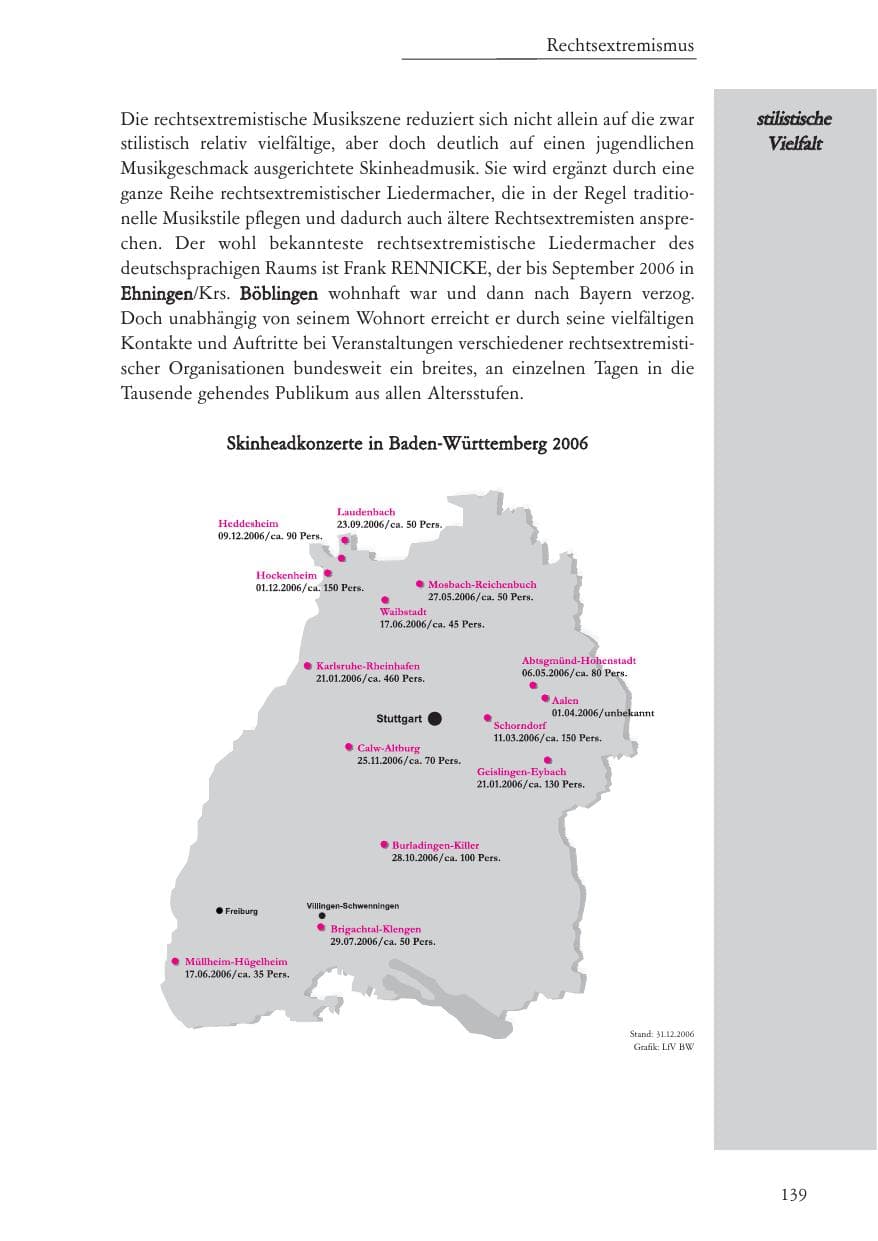 Seite 140 des Verfassungsschutzbericht 2006 Baden-Württemberg