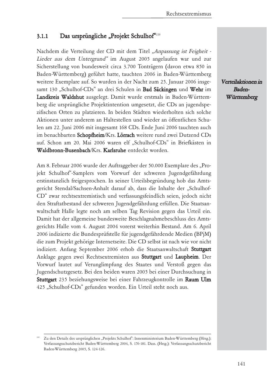 Seite 142 des Verfassungsschutzbericht 2006 Baden-Württemberg