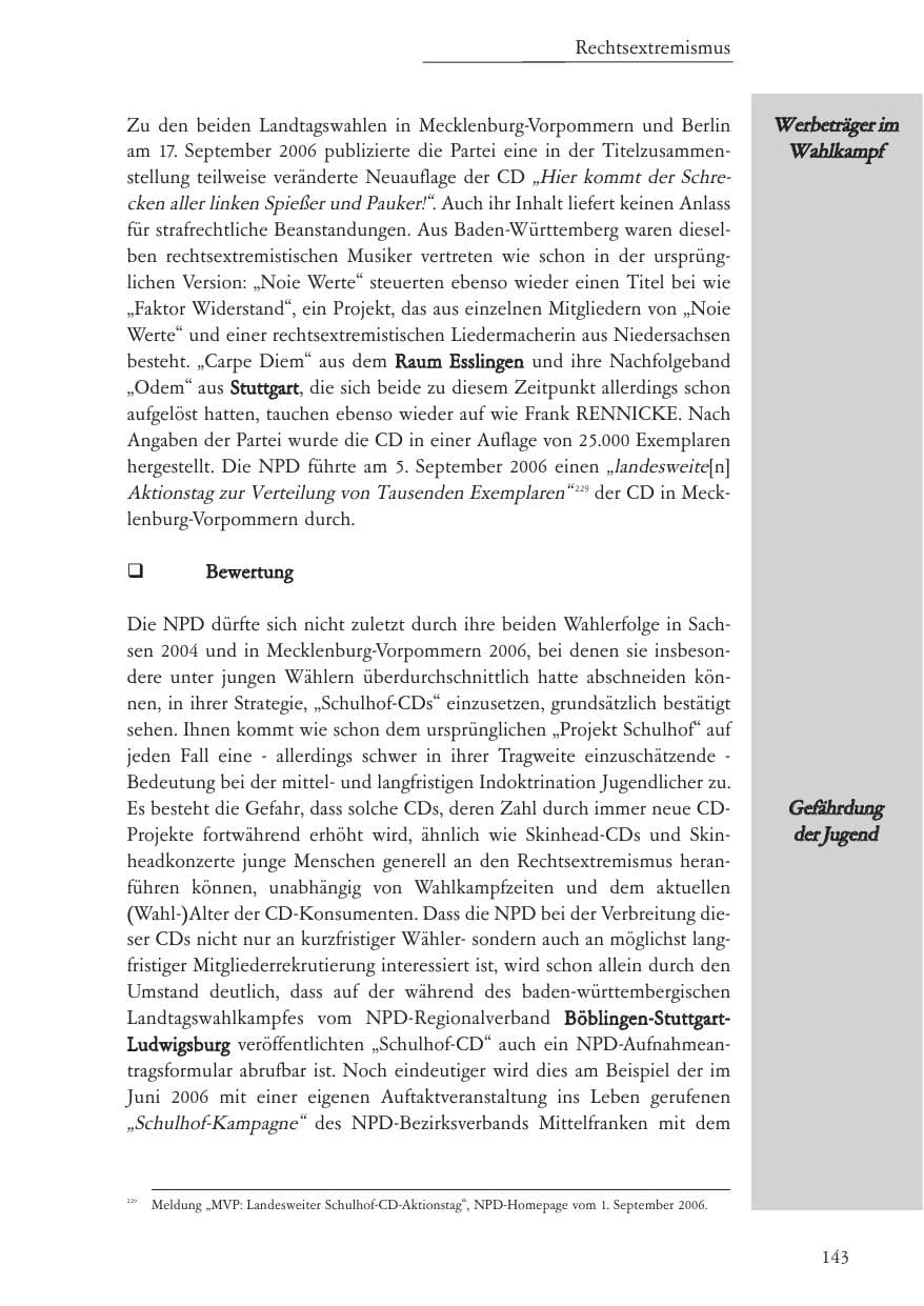 Seite 144 des Verfassungsschutzbericht 2006 Baden-Württemberg