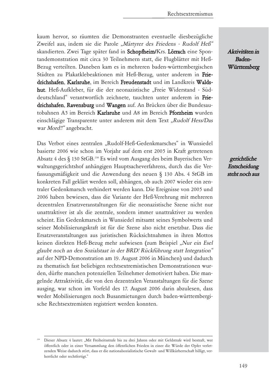 Seite 150 des Verfassungsschutzbericht 2006 Baden-Württemberg