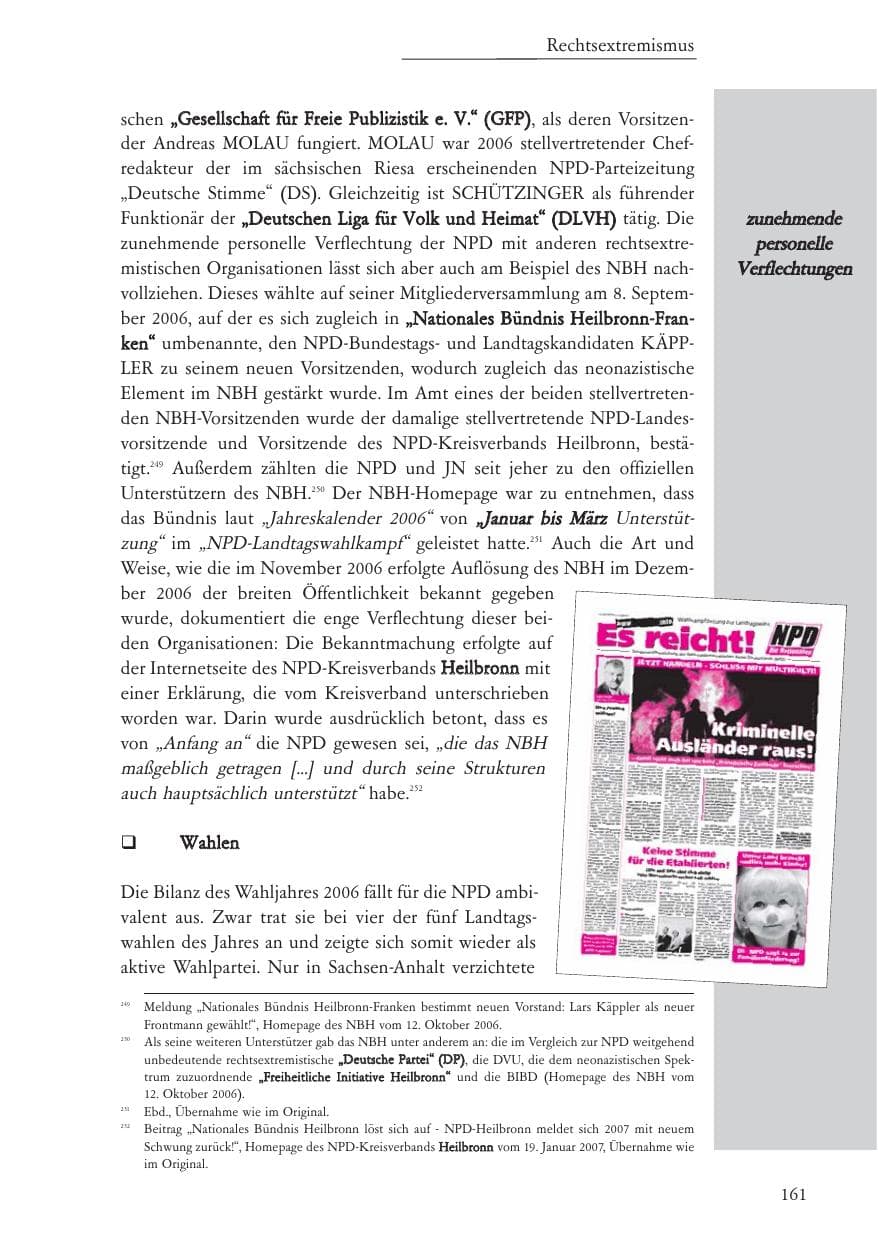 Seite 162 des Verfassungsschutzbericht 2006 Baden-Württemberg