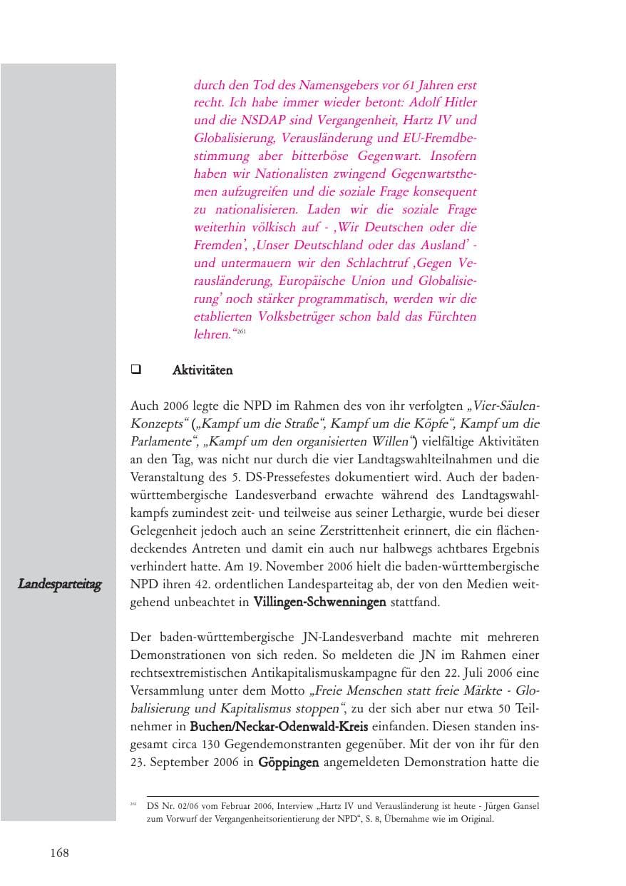 Seite 169 des Verfassungsschutzbericht 2006 Baden-Württemberg