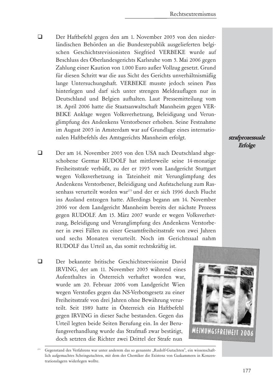 Seite 178 des Verfassungsschutzbericht 2006 Baden-Württemberg