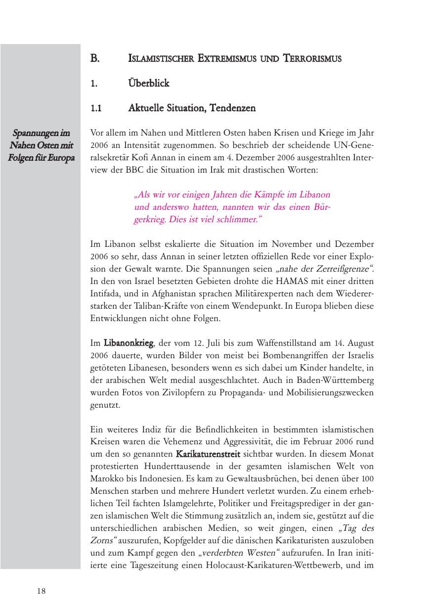 Seite 19 des Verfassungsschutzbericht 2006 Baden-Württemberg