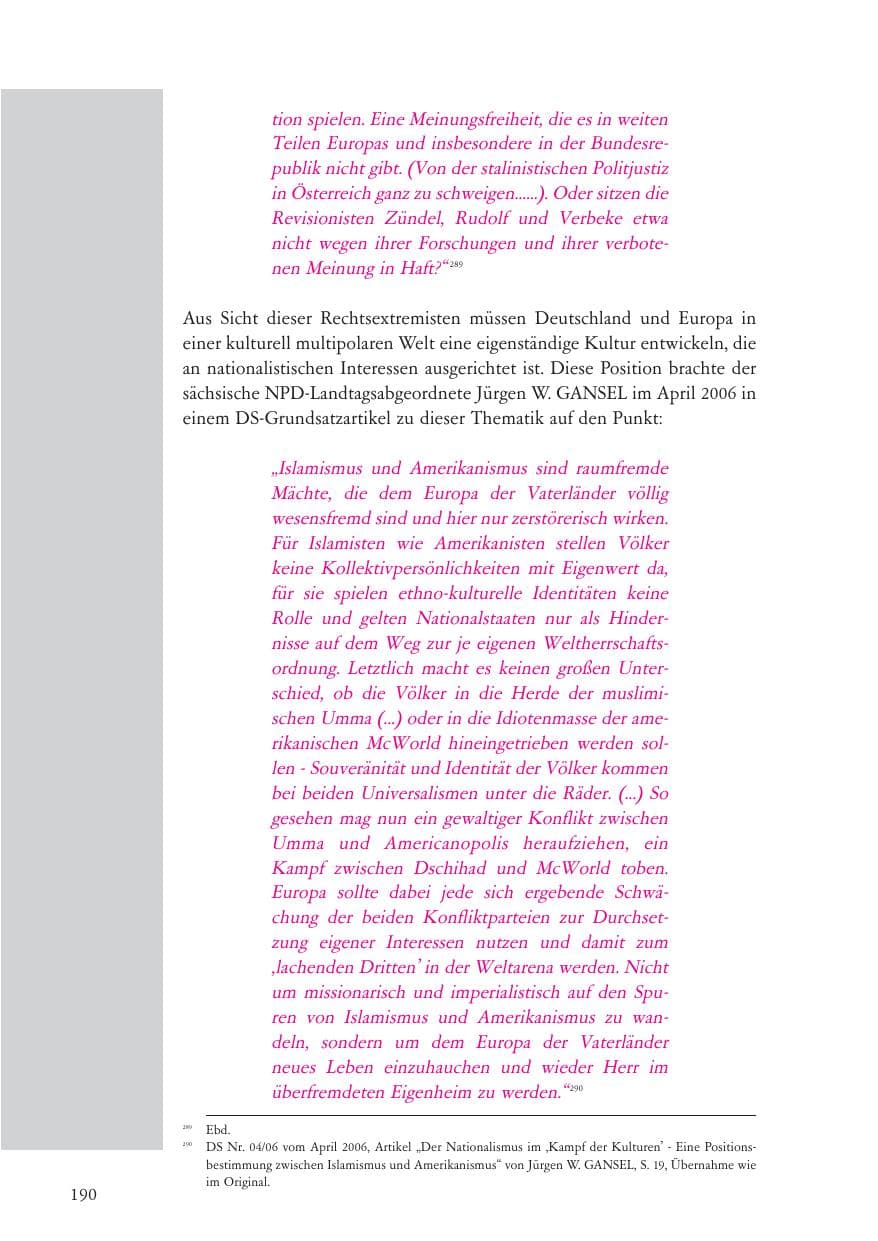 Seite 191 des Verfassungsschutzbericht 2006 Baden-Württemberg