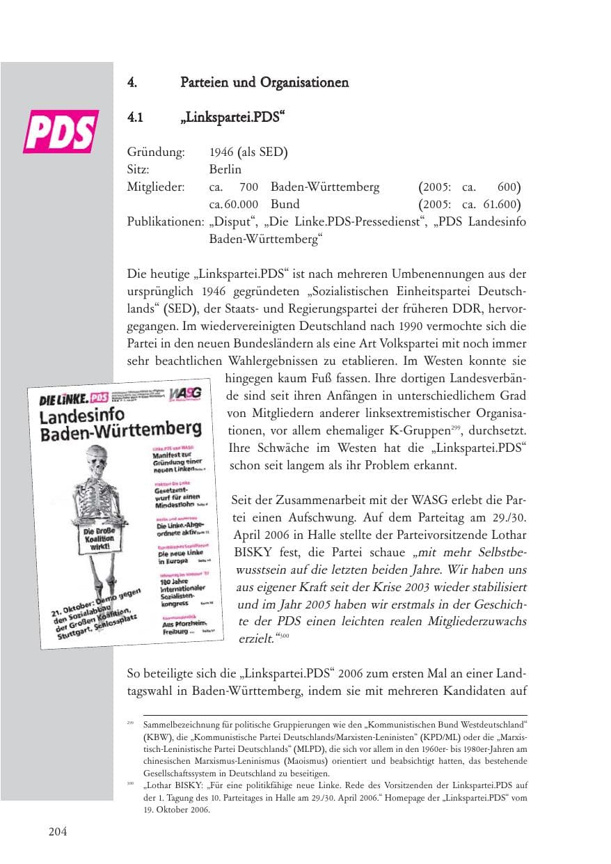 Seite 205 des Verfassungsschutzbericht 2006 Baden-Württemberg