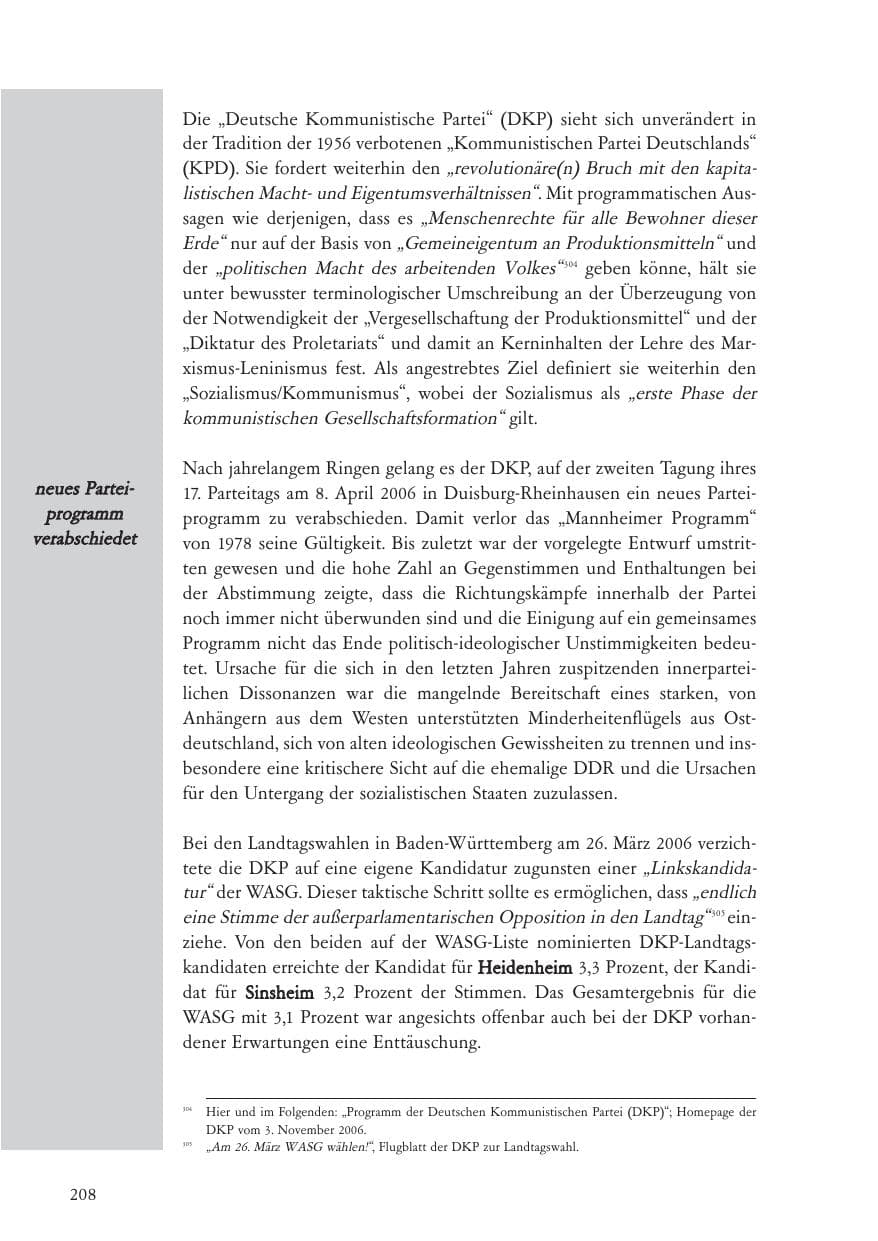 Seite 209 des Verfassungsschutzbericht 2006 Baden-Württemberg