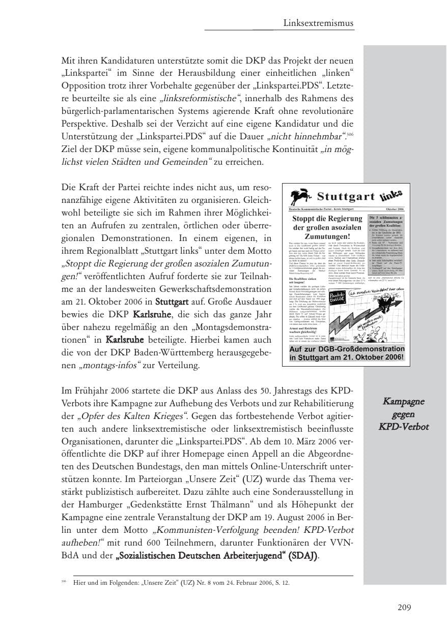 Seite 210 des Verfassungsschutzbericht 2006 Baden-Württemberg