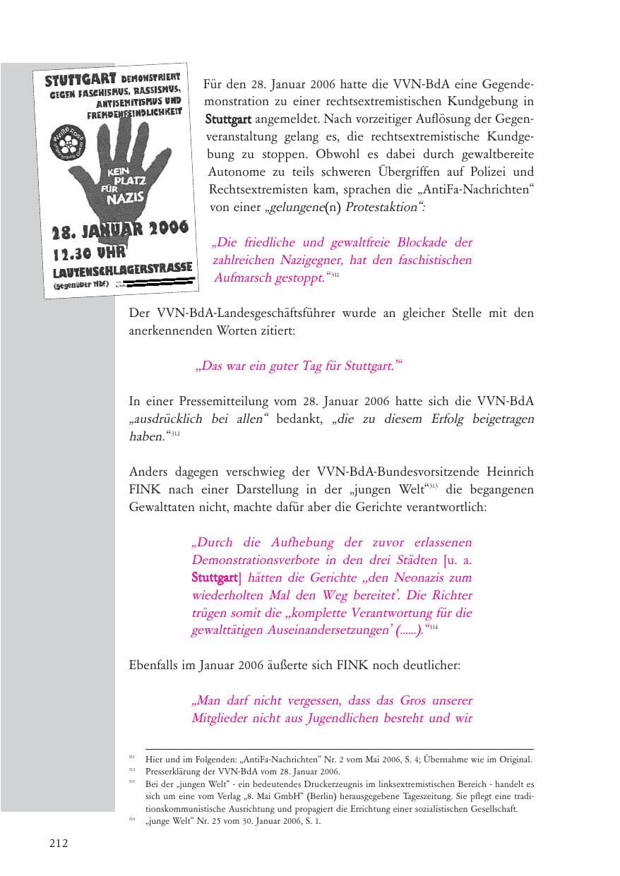 Seite 213 des Verfassungsschutzbericht 2006 Baden-Württemberg