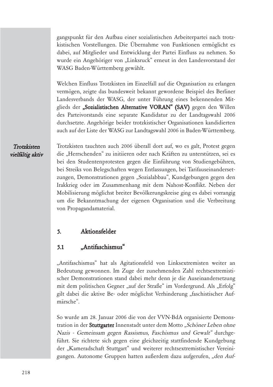 Seite 219 des Verfassungsschutzbericht 2006 Baden-Württemberg